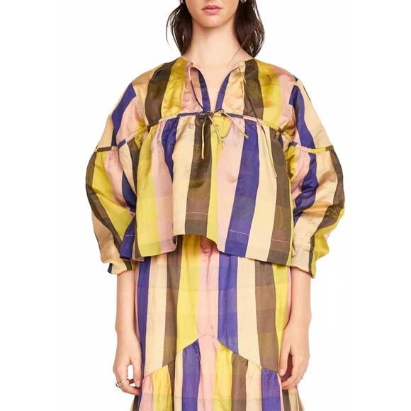 NEW MIRTH silvertone blouse in citron plaid